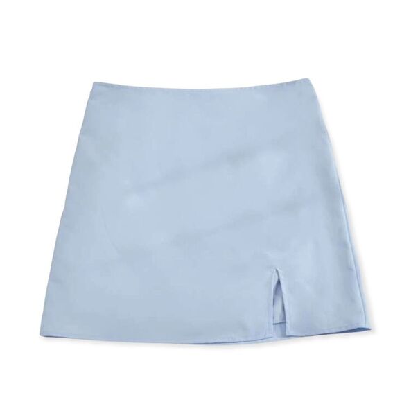 🆕Split Hem Baby Blue Side Zipper Mini Skirt - Picture 3 of 7